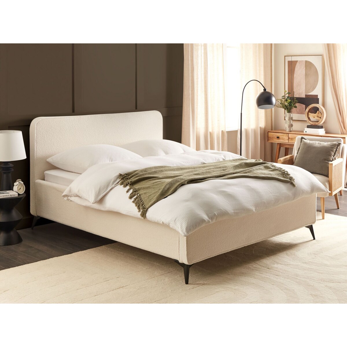 Łóżko Boucle VALOGNES 160 x 200 cm Jasnobeżowy