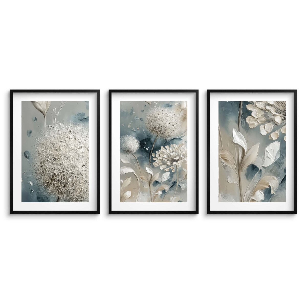 Nowoczesne Obrazy Plakaty Kwiaty w Beżu Szarości na ścianę do salonu 30x40