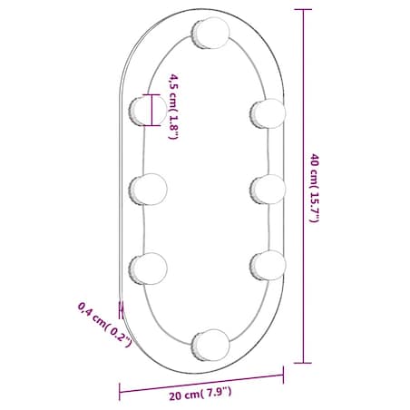 vidaXL Lustro z lampami LED, 40x20 cm, szklane, owalne