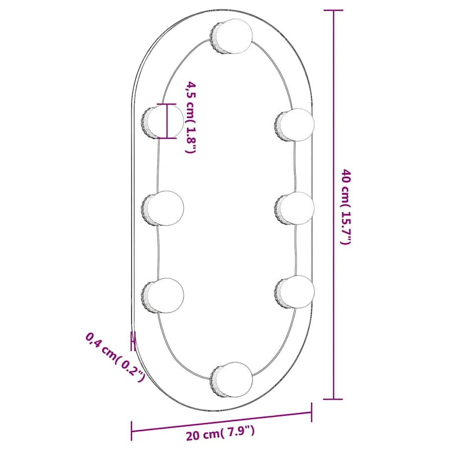 vidaXL Lustro z lampami LED, 40x20 cm, szklane, owalne