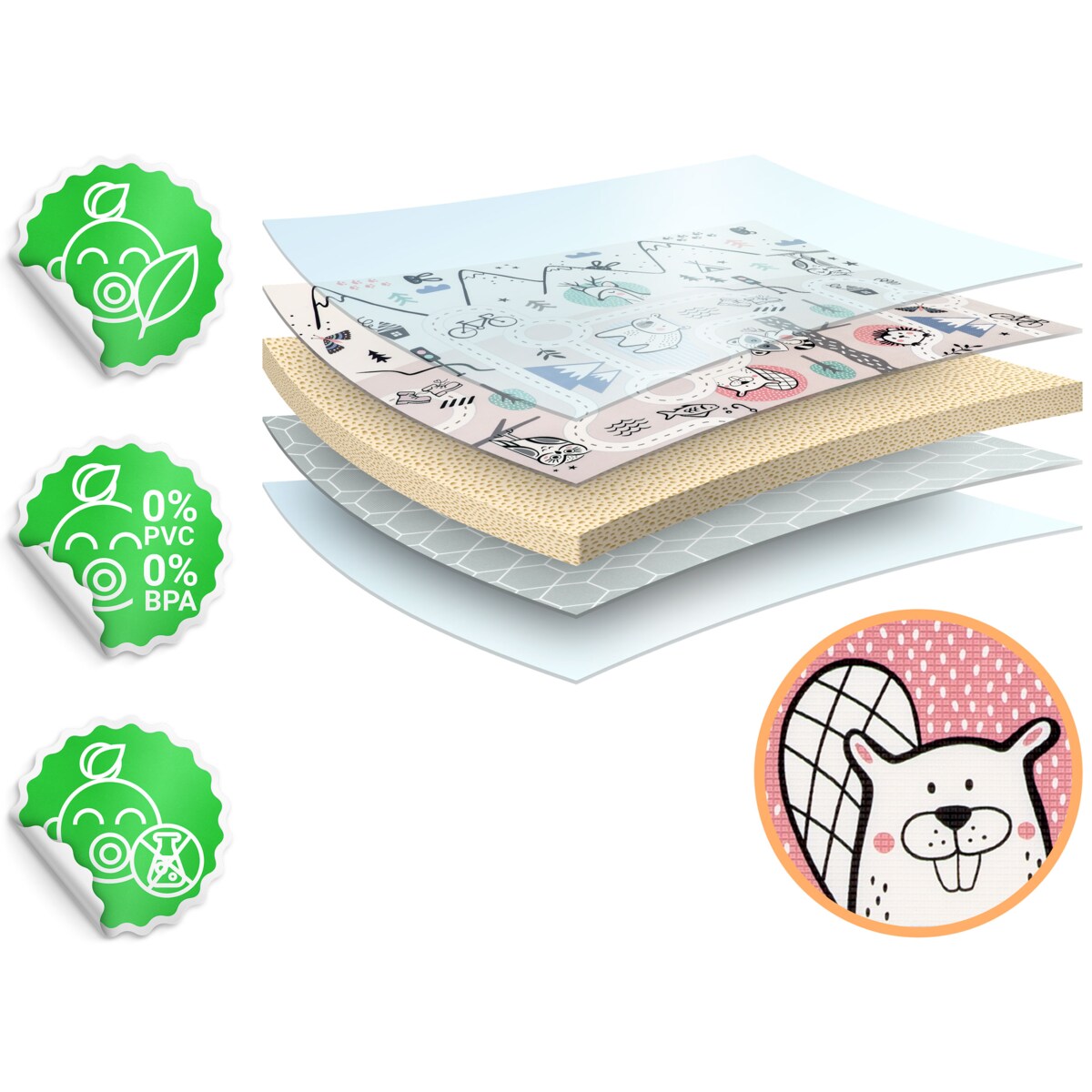 Mata piankowa edukacyjna dwustronna zwijana duża 180x150cm Nukido