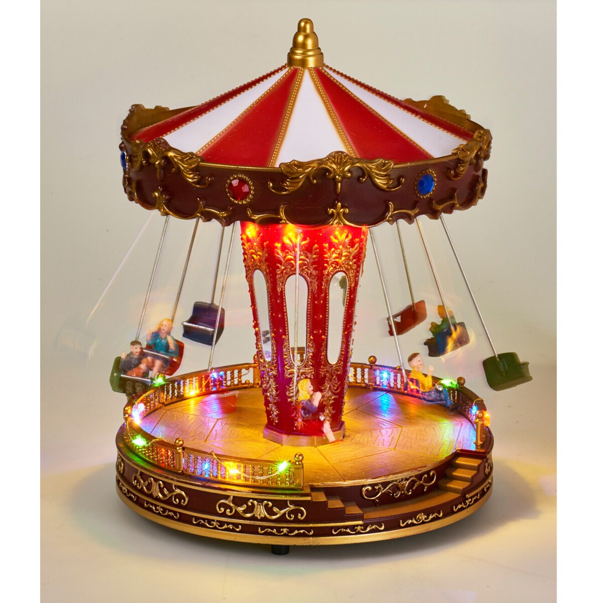Świąteczna karuzela LED z muzyką i ruchomymi figurkami, 21 x 27 cm, na baterie, tworzywo sztuczne