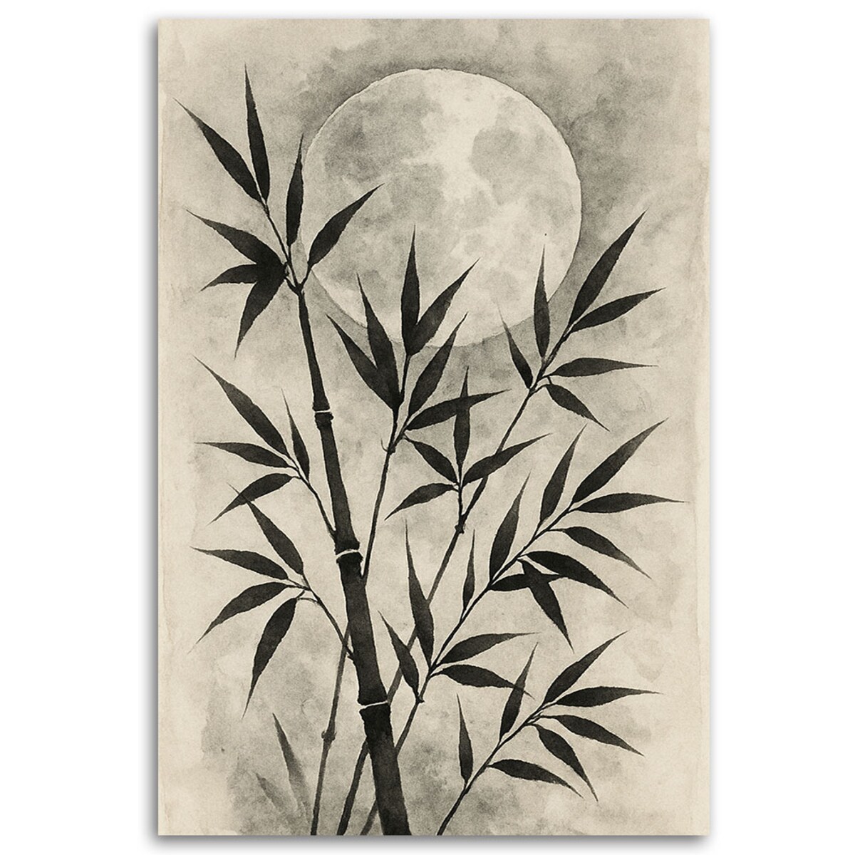 Feeby Obraz do salonu sypialni, Bambus Księżyc Akwarela Sepia Natura 80x120