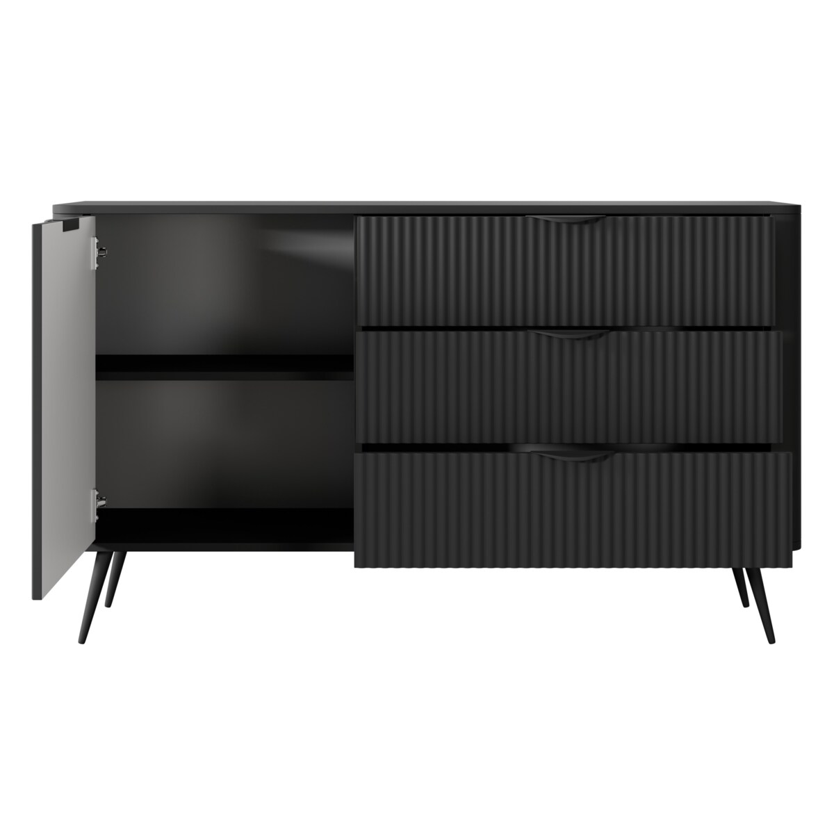 Komoda nowoczesna mała ryflowana D3S LENA, czarna