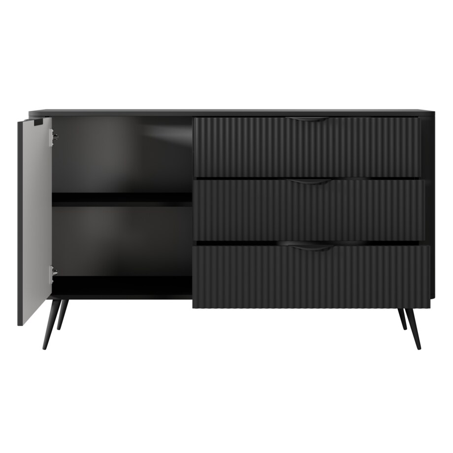 Komoda nowoczesna mała ryflowana D3S LENA, czarna