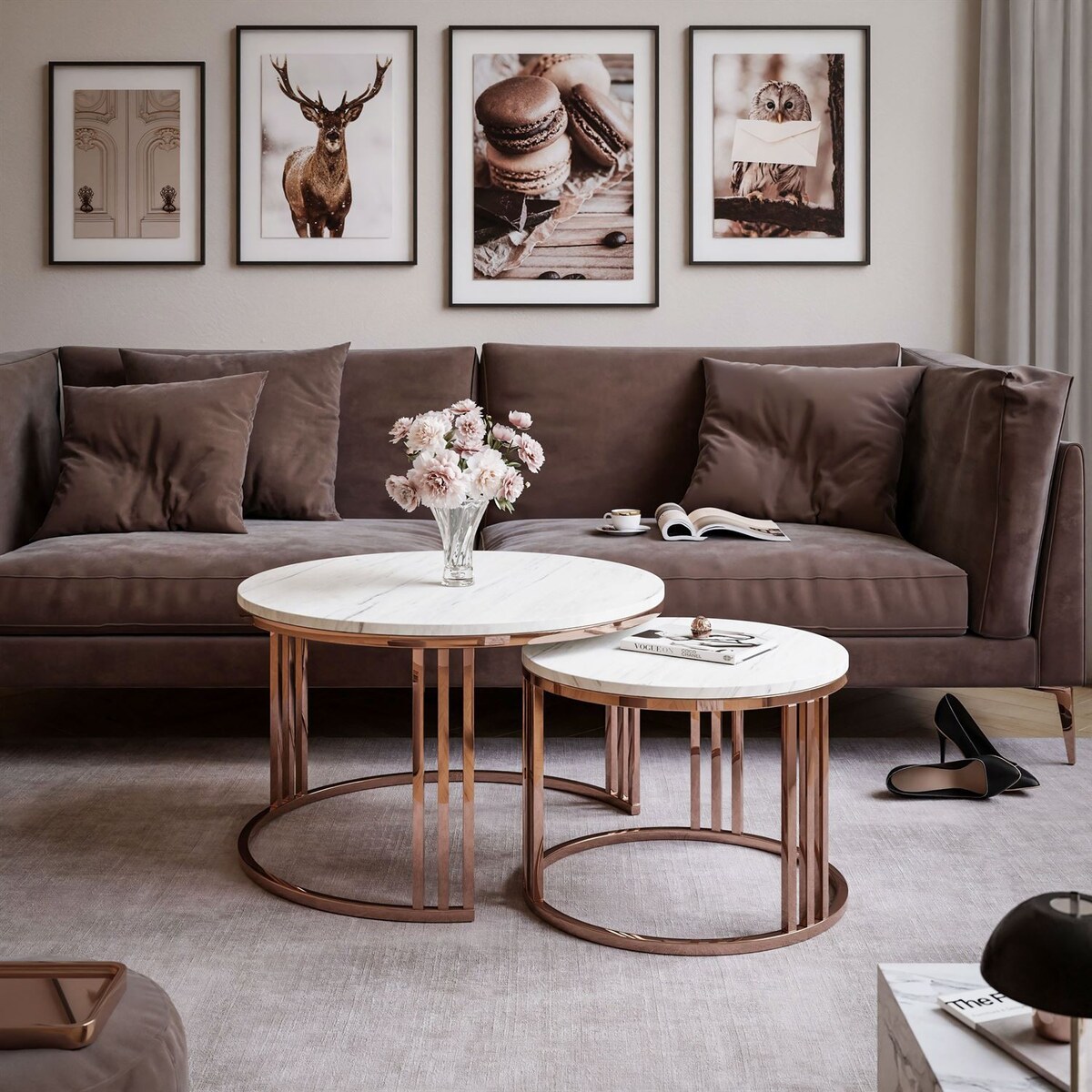 Stolik kawowy LORI 2w1 miedź marmur levanto