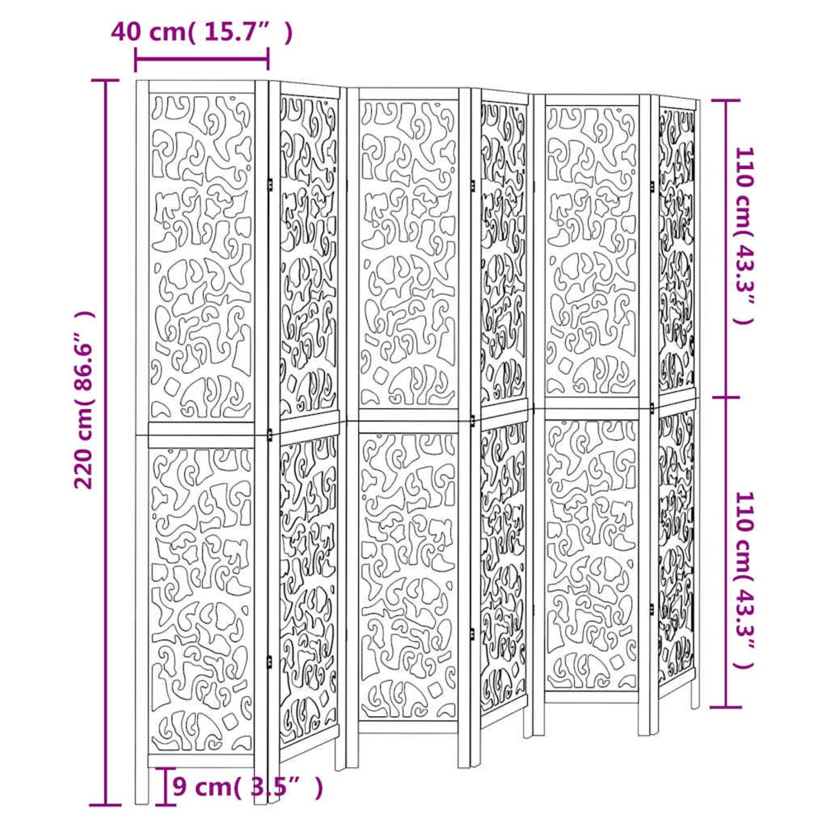 vidaXL Parawan pokojowy, 6-panelowy, biały, lite drewno paulowni