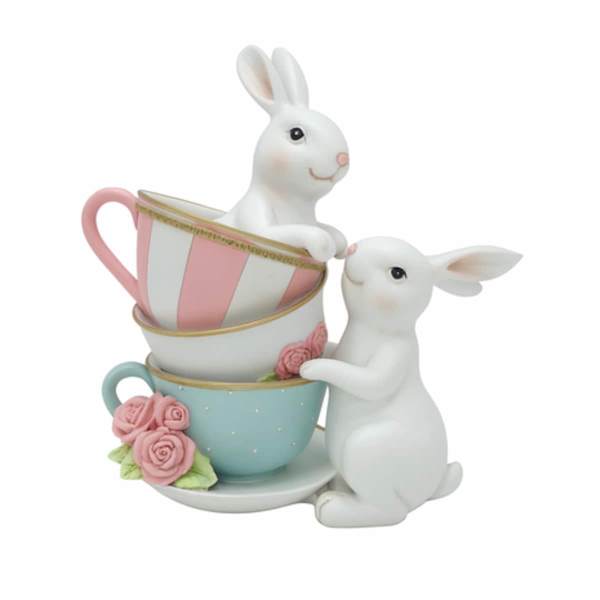 Dekoracja - ceramiczna para królików i 3 filiżanki 20,3x20x11,5 cm