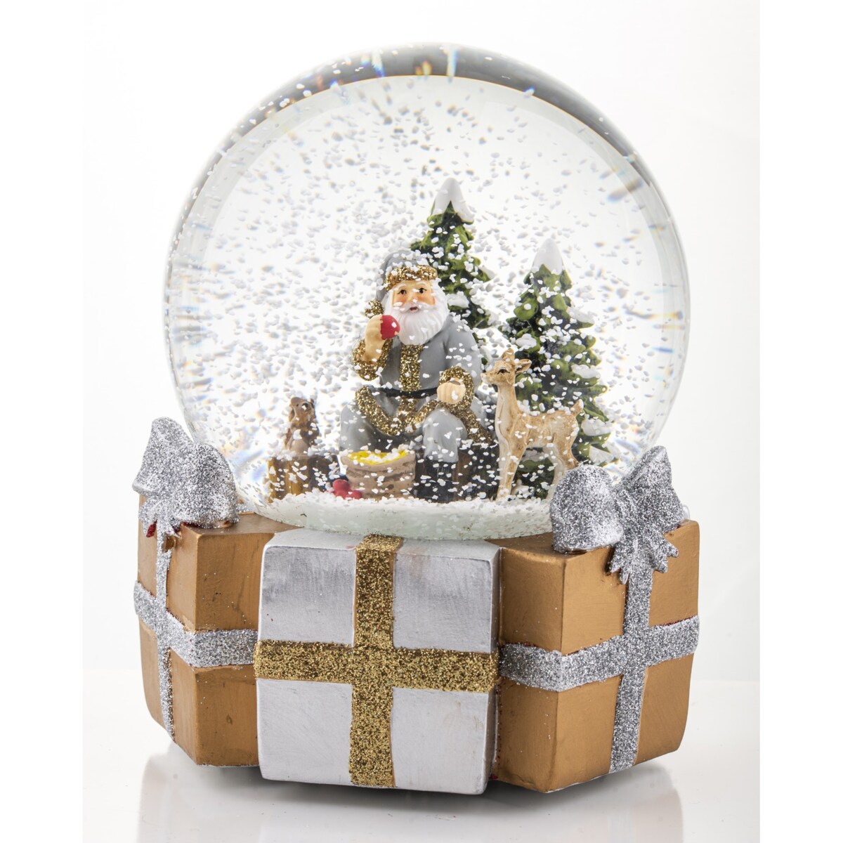 Szklana kula śnieżna z pozytywką 16x11x11 cm Mikołaj wśród zwierząt