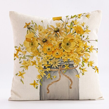 Lniana poszewka na poduszkę 45 x 45 cm z nadrukiem BUKIET KWIATÓW POD237