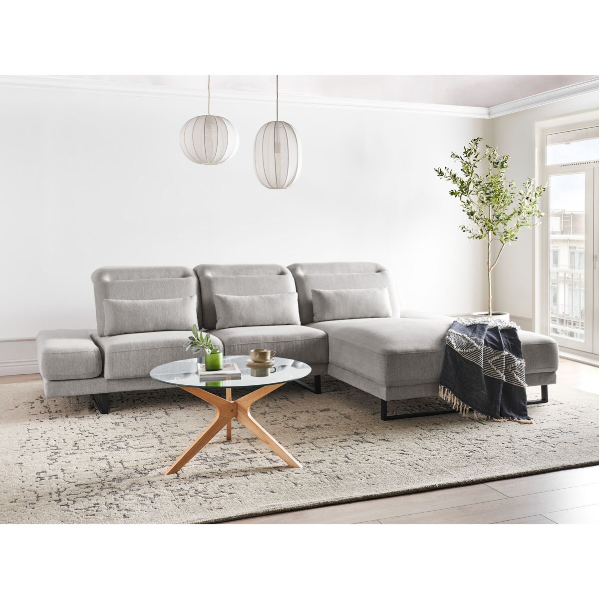 Narożnik IKAST Jasnoszary dla 4 osób Lewostronny