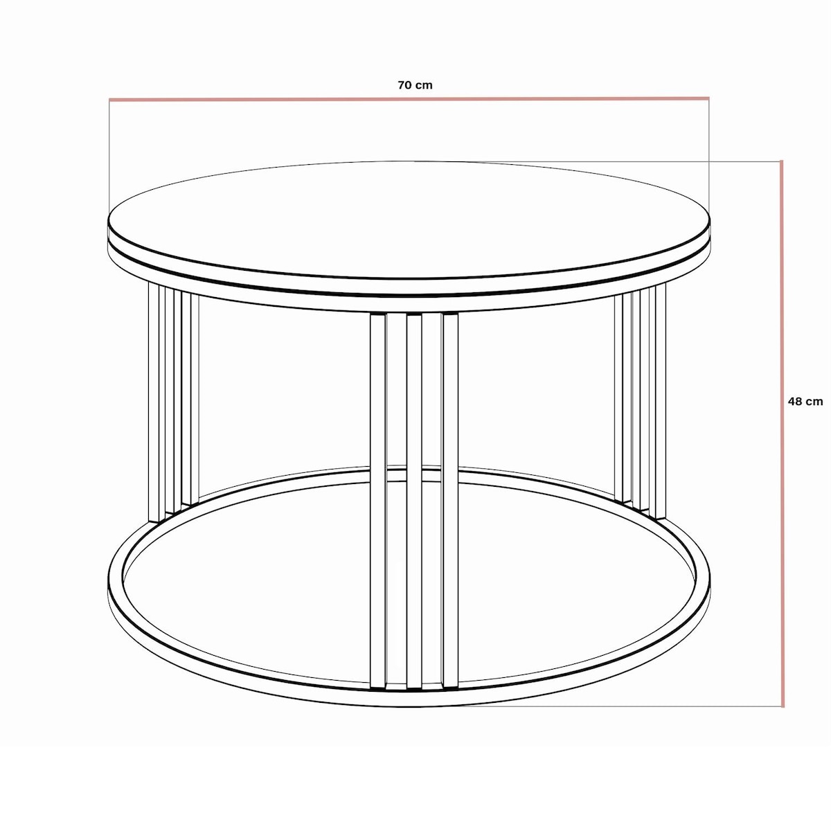 Okrągły stolik kawowy LORI mat z miedzianym stelażem, Marmur Levanto