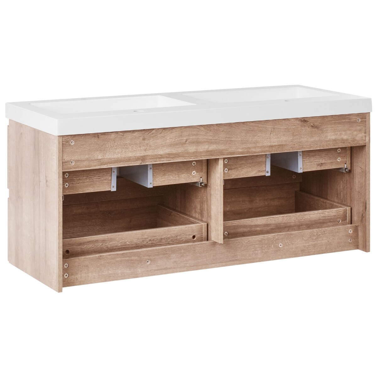 Szafka łazienkowa wisząca z podwójną umywalką RANCO 120 cm 52 cm Jasnobrązowy