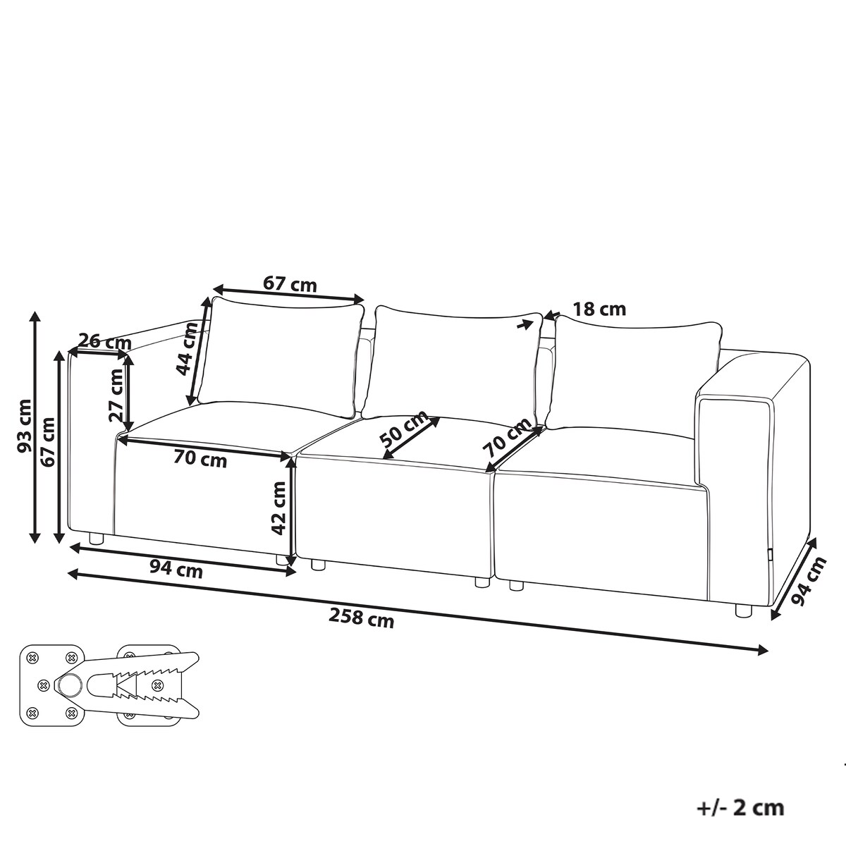 Sofa modułowa dla 3 osób AXEBO Boucle Złamana biel