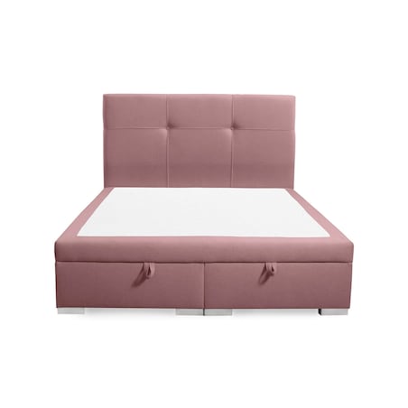 Łóżko tapicerowane BEHATI 160x200 z pojemnikiem, Różowy, tkanina Megan 355