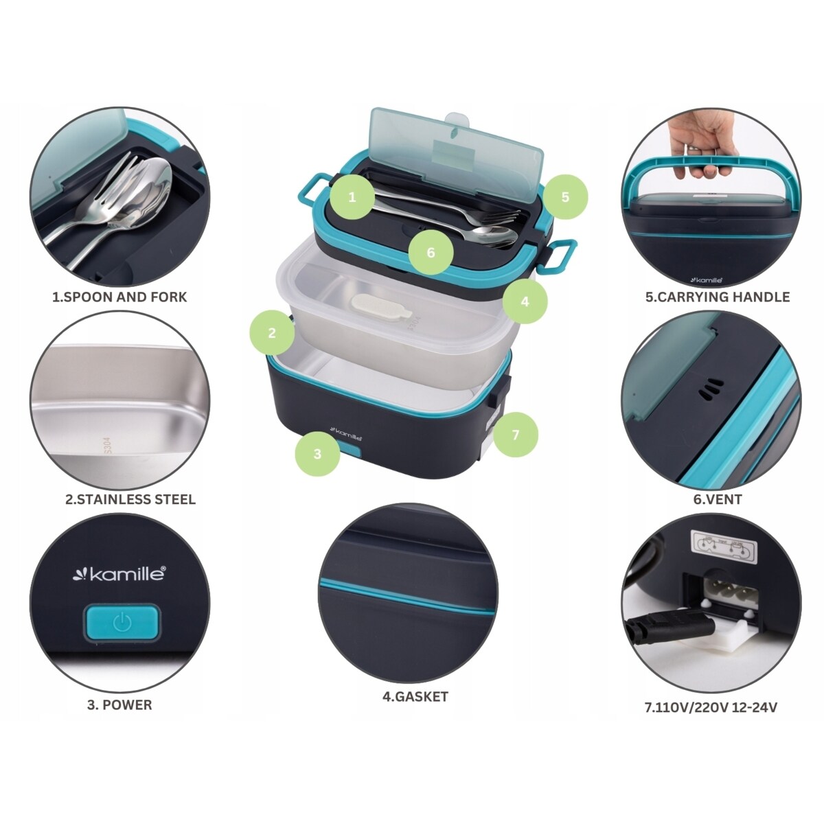 Elektryczny lunch box samochodowy DO AUTA 1.5L + torba termiczna KAMILLE