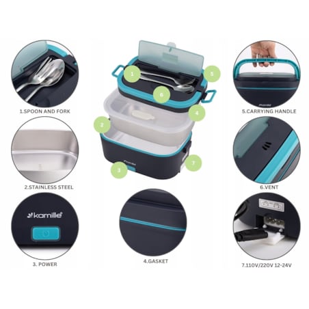 Elektryczny lunch box samochodowy DO AUTA 1.5L + torba termiczna KAMILLE