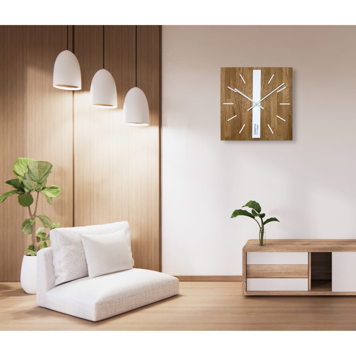 Drewniany zegar na ścianę Dąb Klasyk 50cm biały SQ