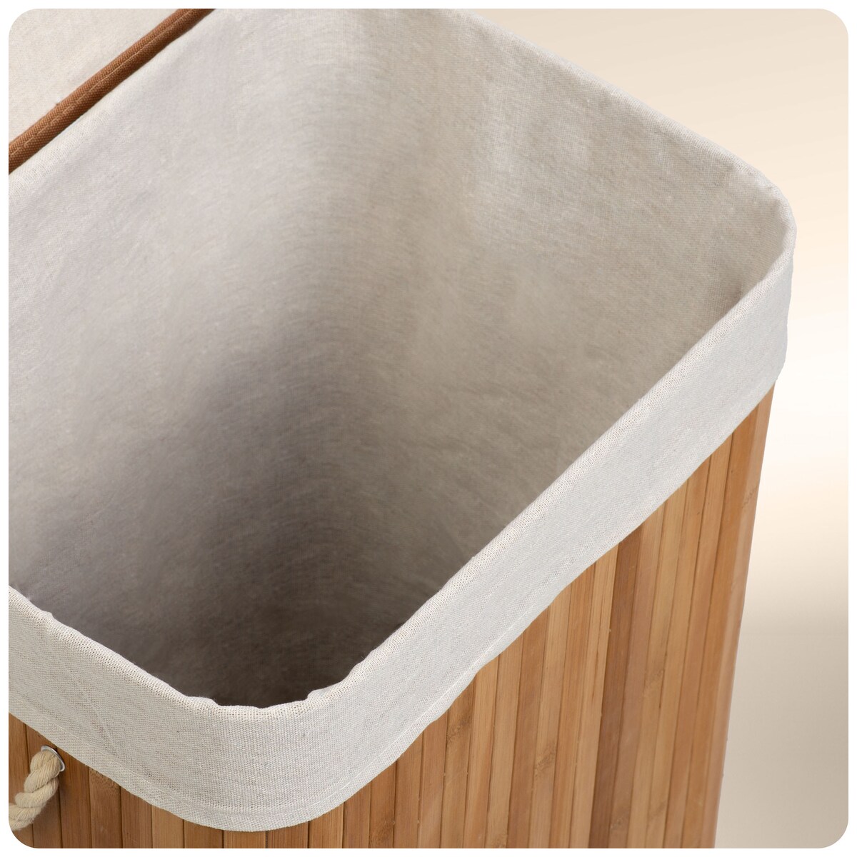 Massido, bambusowy kosz na pranie z pokrywą 72l, naturalny beżowy 61x42x32 cm