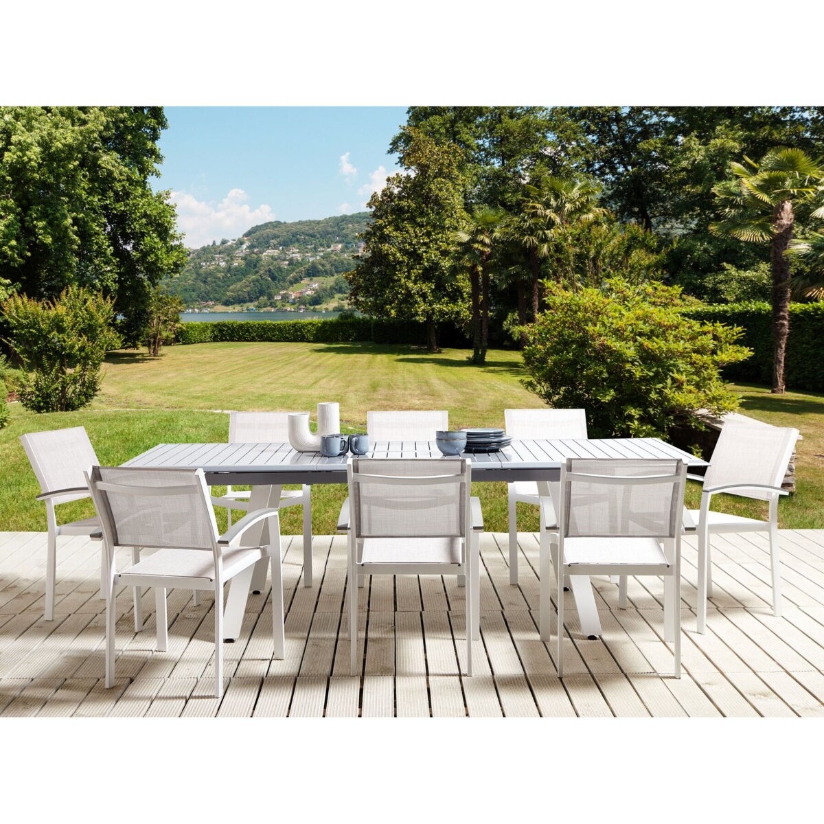 Zestaw ogrodowy metalowy stół i 8 krzeseł szary PERETA