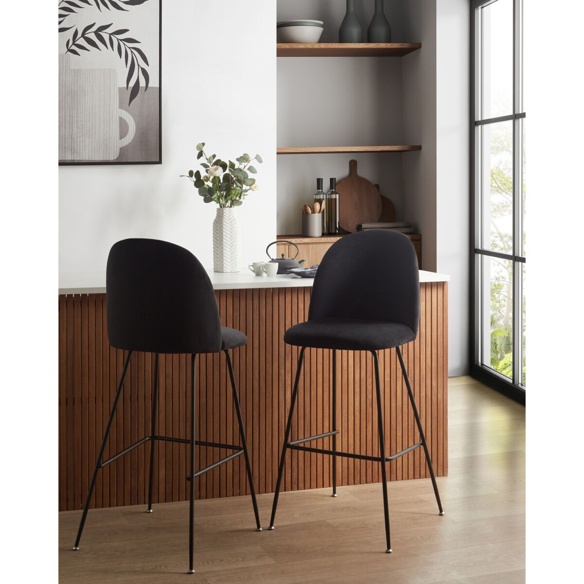Zestaw 2 krzeseł barowych welurowy czarny ARCOLA