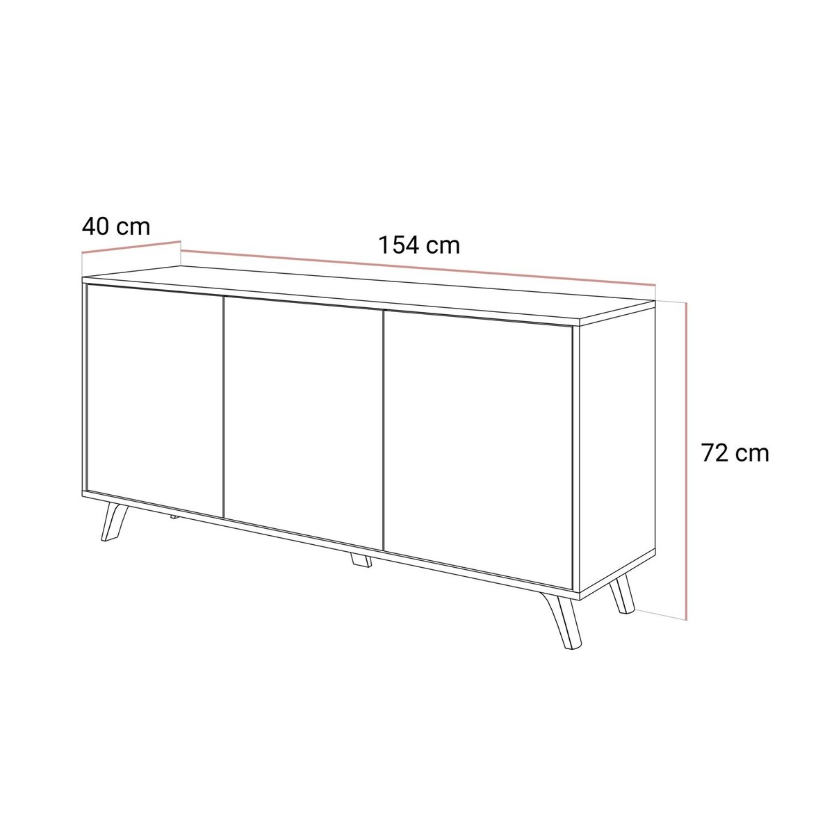 Trzydrzwiowa komoda SANAYI na plastikowych nóżkach, kaszmir połysk