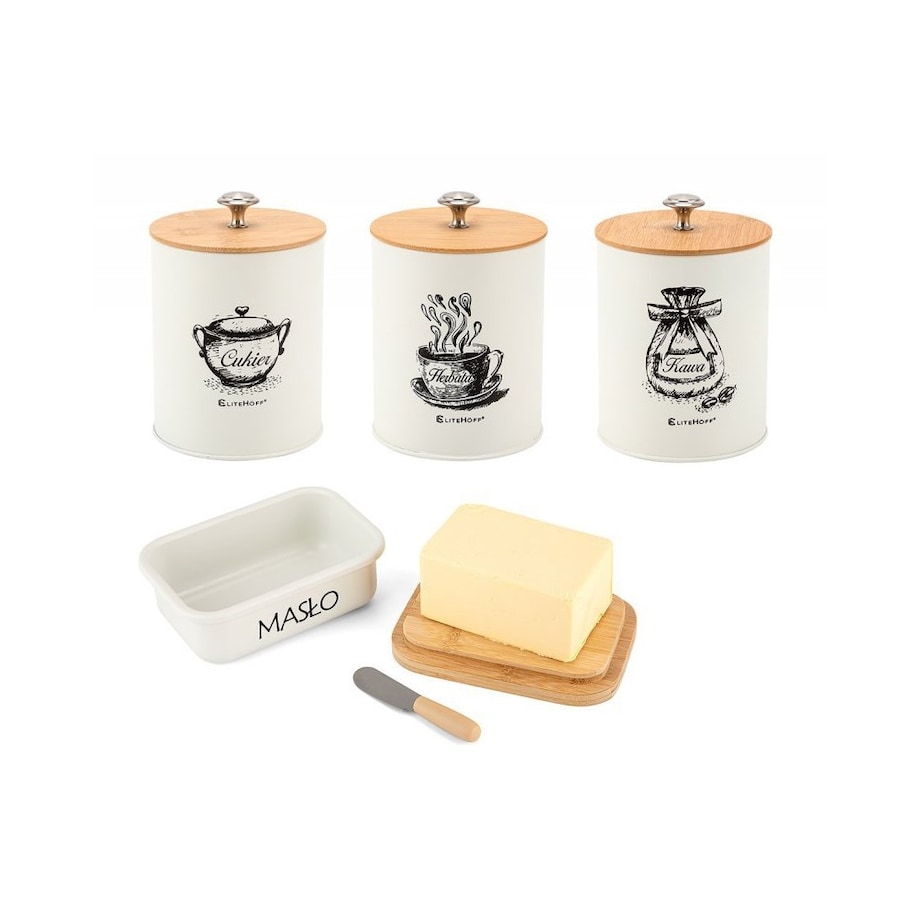 Elitehoff zestaw 3 pojemników kuchennych i maselniczka 49326