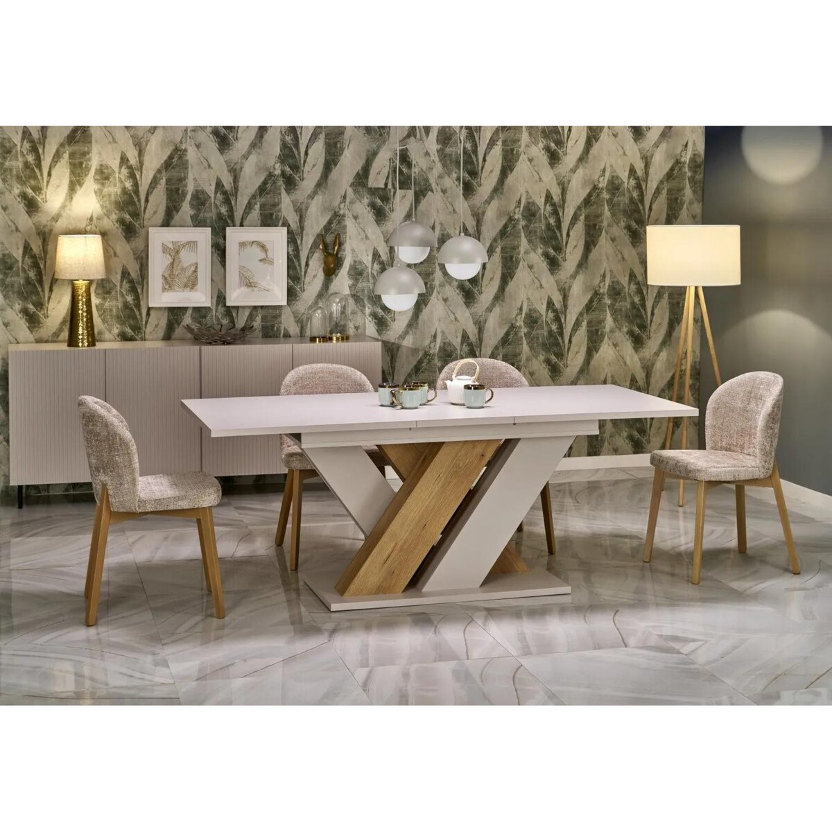 Krzesło tapicerowane BASSO beżowe/dąb naturalny