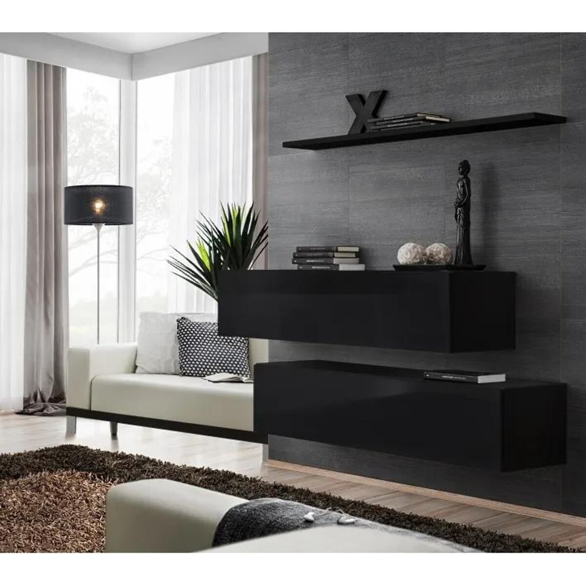 Meblościanka SWITCH SB II czarny mat/czarny połysk