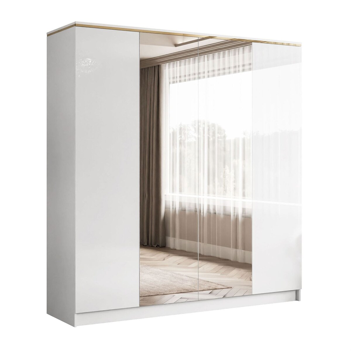 Szafa uchylna z lustrem AURORA 4D w białym połysku push to open