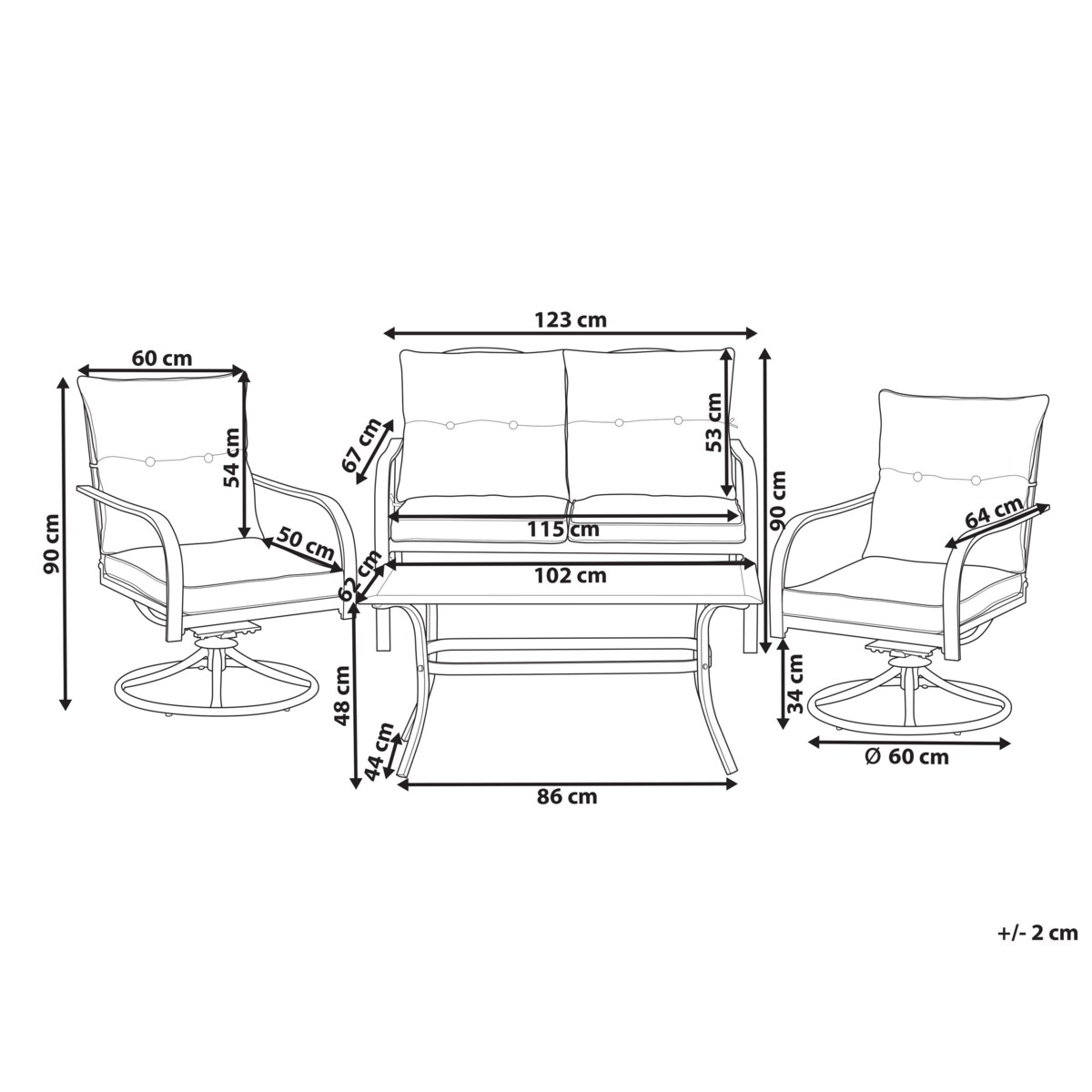 Zestaw ogrodowy dla 4 osób MESTRINO Metal Beżowy