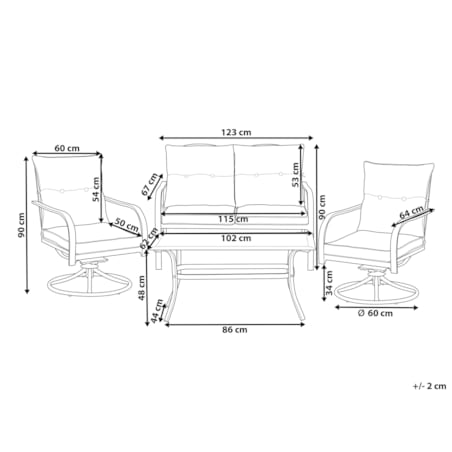 Zestaw ogrodowy dla 4 osób MESTRINO Metal Beżowy