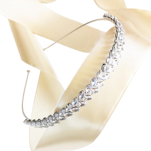 Delikatna opaska CYRKONIE srebrna ślubna piękna LISTKI