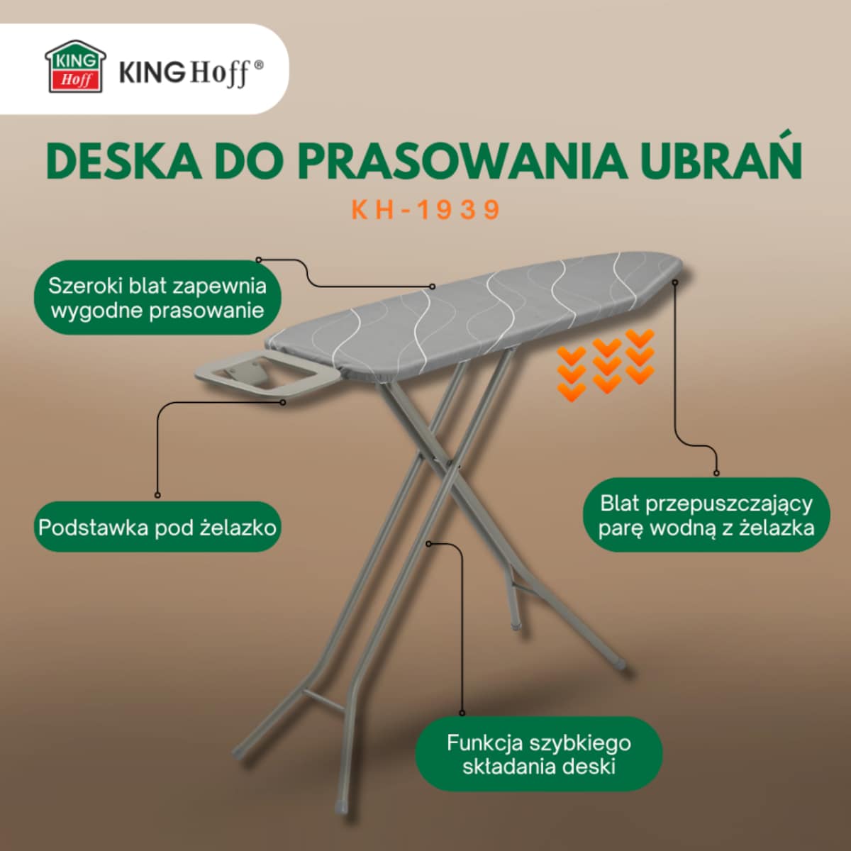 Deska do prasowania z podstawką, 7 poziomów, KINGHOFF