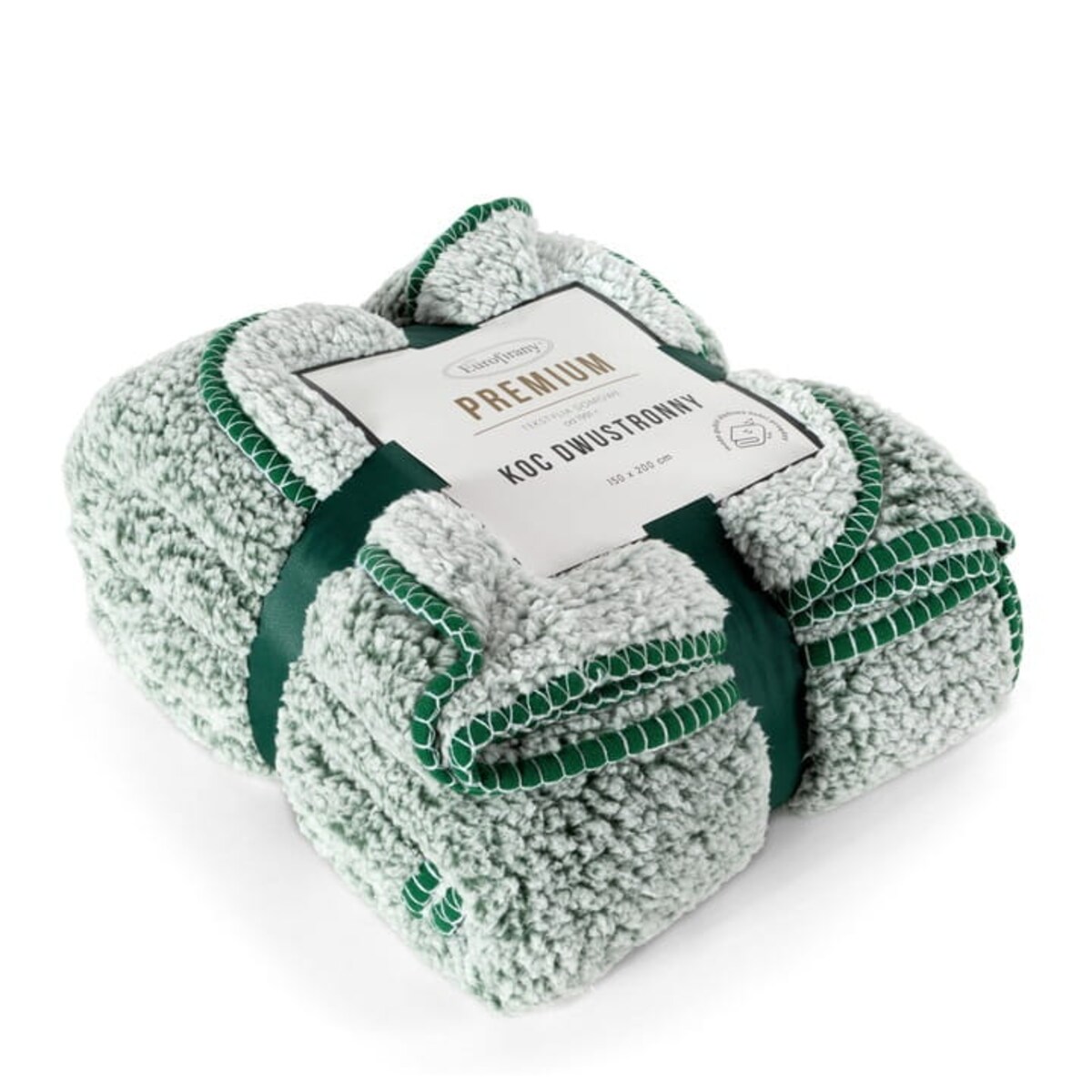 Koc 200x220 Narzuta na Łóżko Mikrofibra Baranek Koala Zieleń+Biały