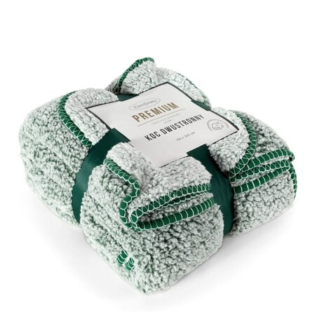 Koc 200x220 Narzuta na Łóżko Mikrofibra Baranek Koala Zieleń+Biały