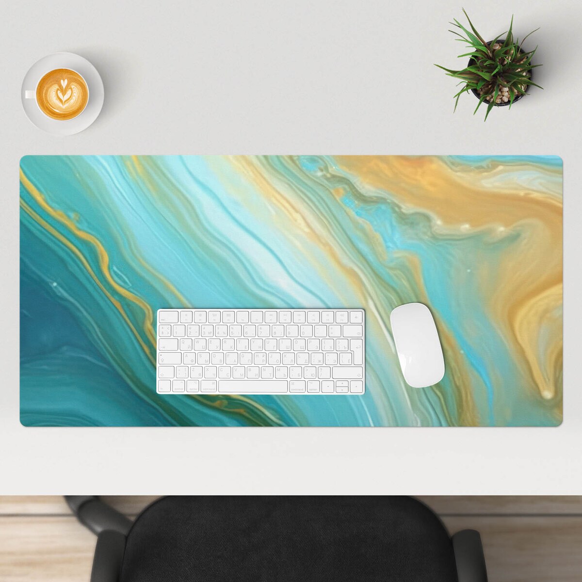 Turkusowa mata na biurko Abstrakcyjne fale, 90x45 cm