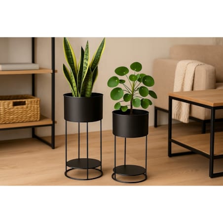 Kwietnik metalowy loftowy z 2 osłonkami 56,5/34,5x25,5/20x25,5/20 cm NARDO-3 czarny