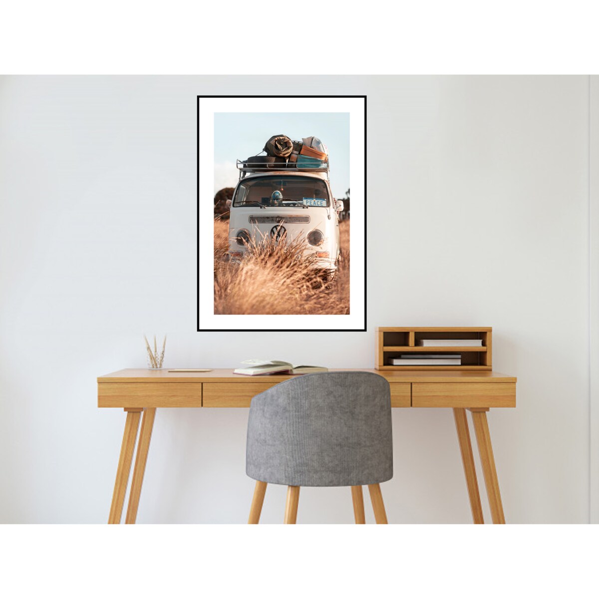 Poster Story, Plakat, Obraz - Podróżniczy Van z Bagażami na Dachu, wymiary 30 x 42 cm