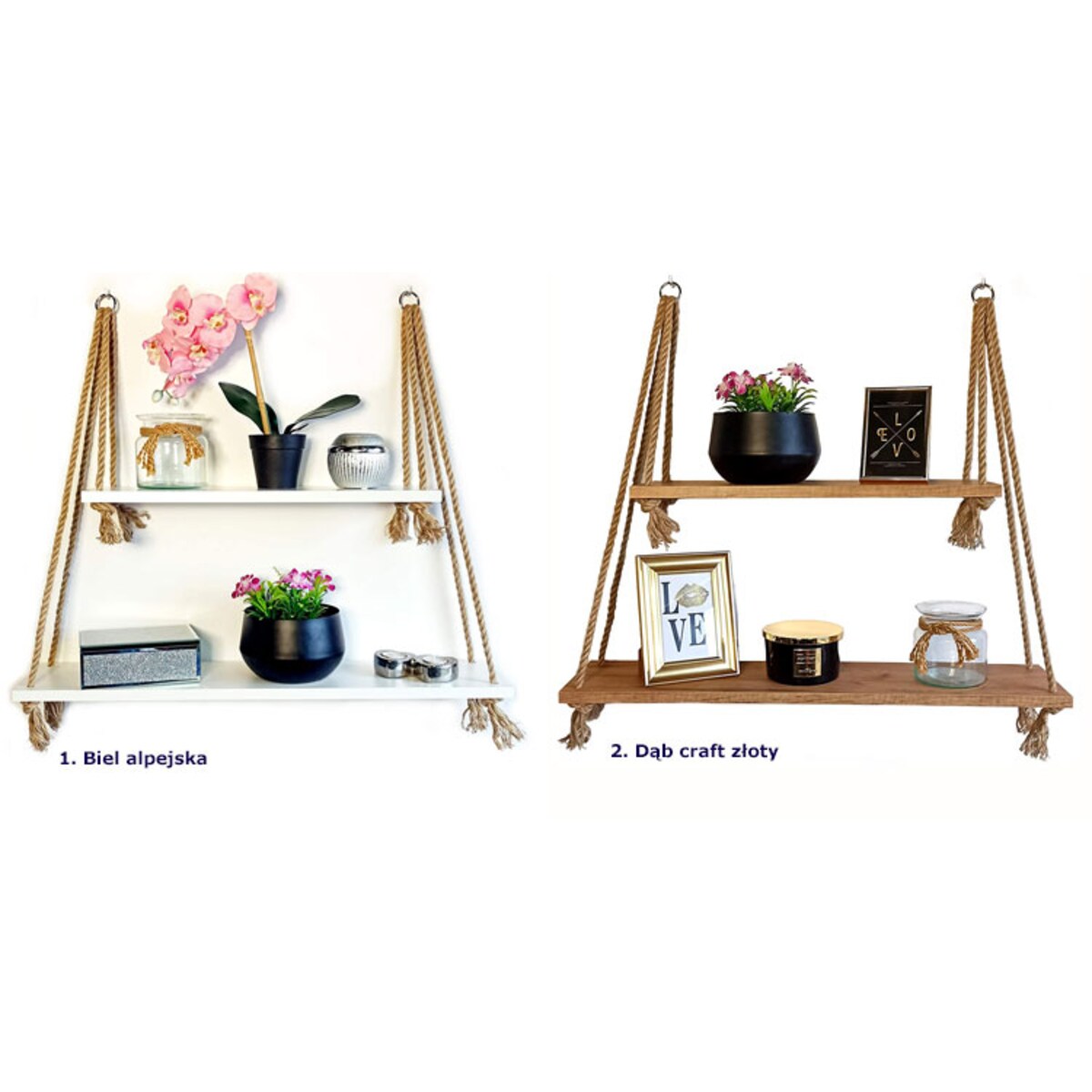 Nowoczesne półki wiszące dąb craft złoty - Darlin