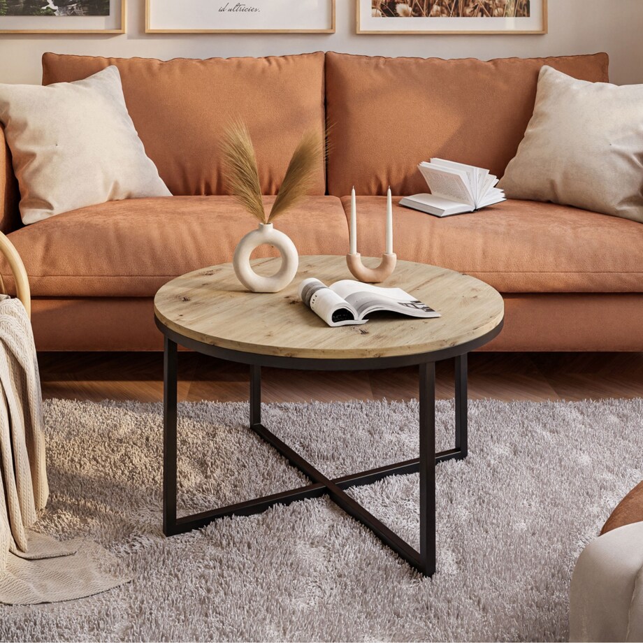 Okrągły stolik kawowy CIRI-X czarny dąb artisan