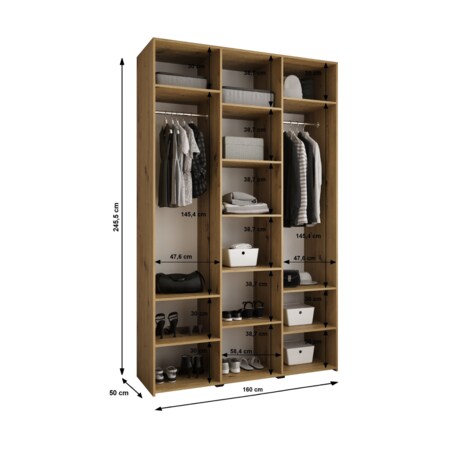 Szafa trzydrzwiowa Como 1 160 gł.50 kaszmir+złoty