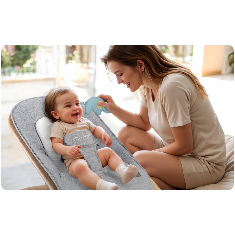 Leżaczek bujany z zabawkami składany bujaczek kołyska Nukido
