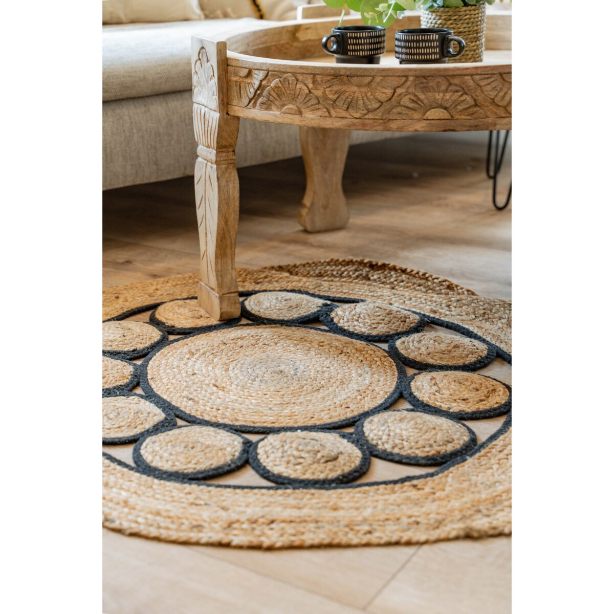 Dywan boho z juty, okrągły, Ø 90 cm