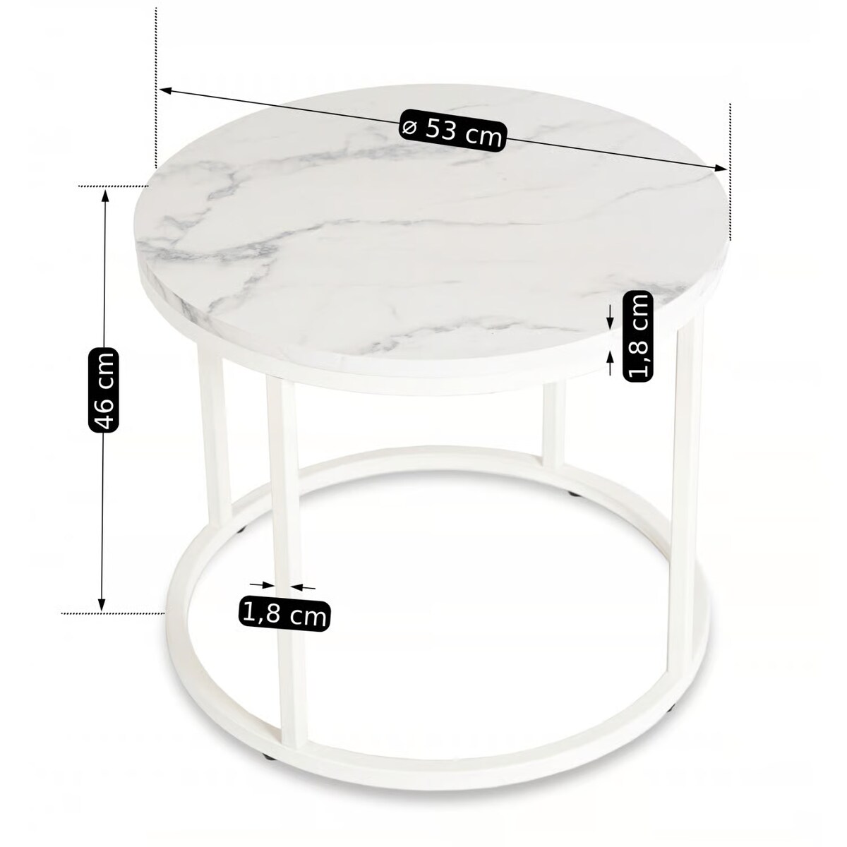 Stolik Kawowy Okrągły Loft Biały Marmur Mały Ława Okrągła Biała Mała AGNES