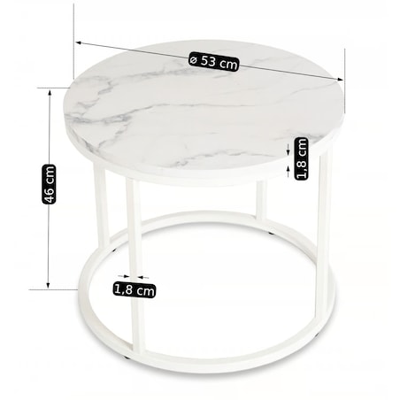 Stolik Kawowy Okrągły Loft Biały Marmur Mały Ława Okrągła Biała Mała AGNES