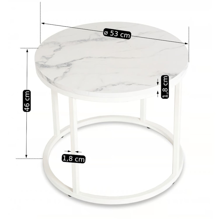 Stolik Kawowy Okrągły Loft Biały Marmur Mały Ława Okrągła Biała Mała AGNES