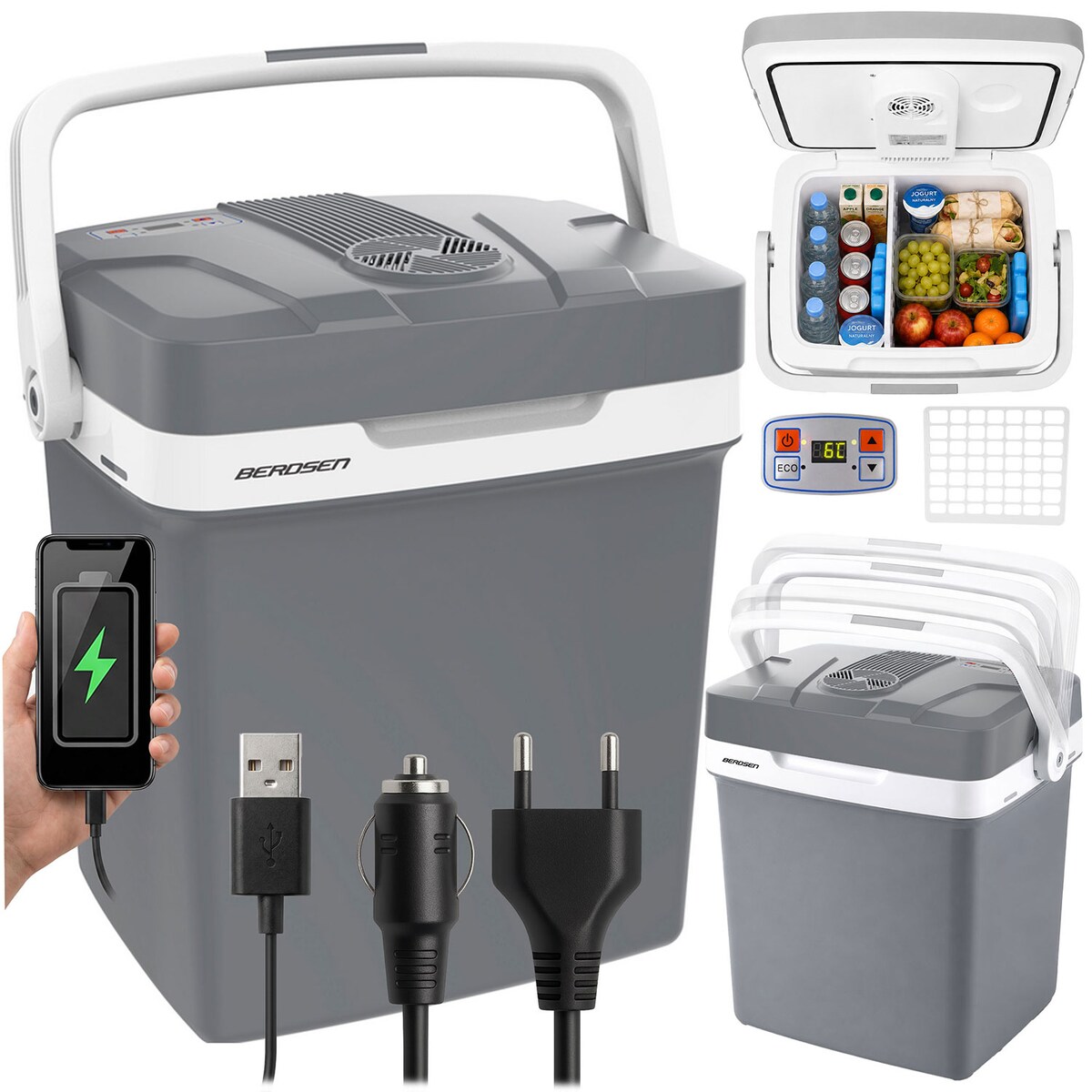 Lodówka turystyczna samochodowa Berdsen Icemax 26L szara 12V i 230V USB