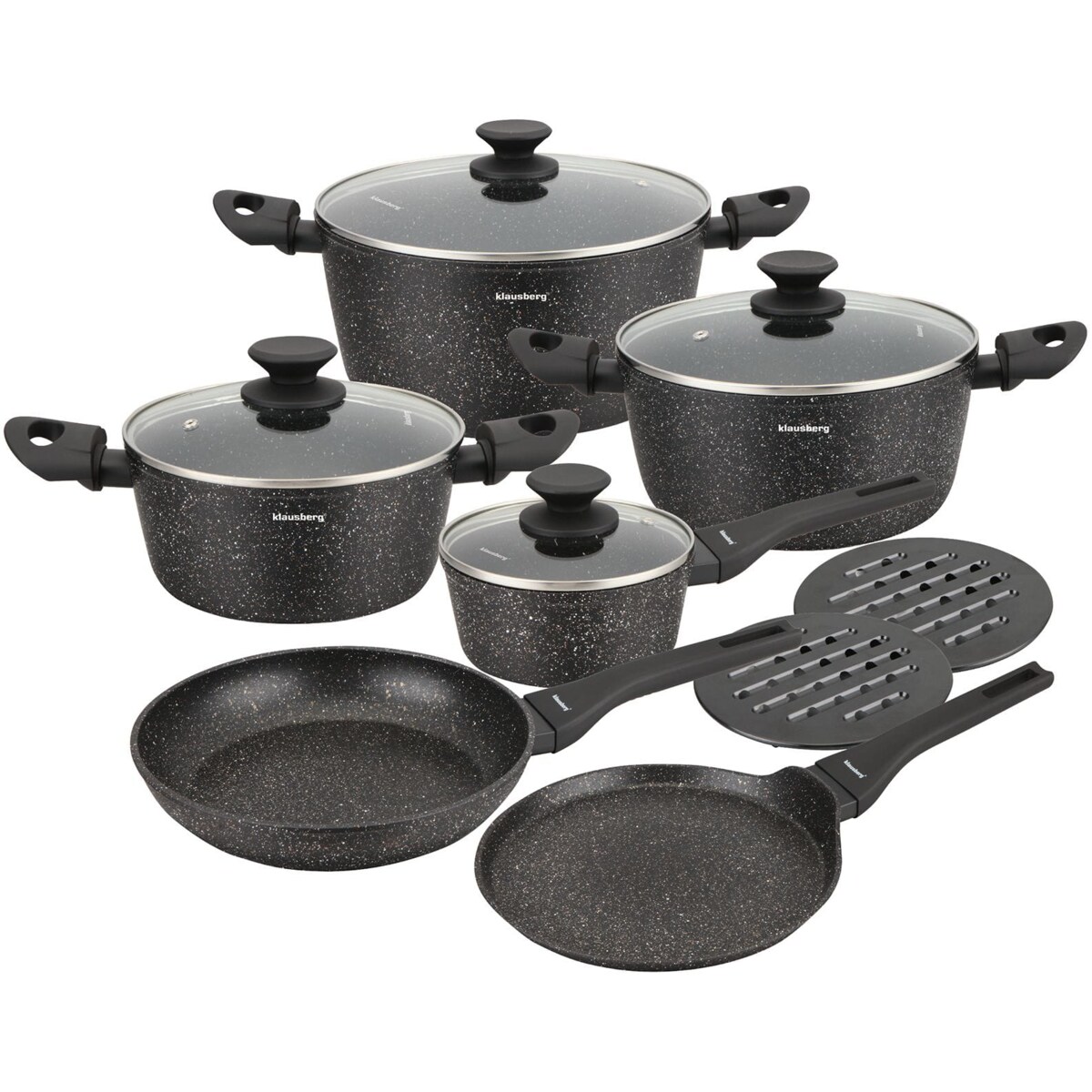 Komplet garnków z marmurkową powłoką nieprzywierającą 12-ele KLAUSBERG