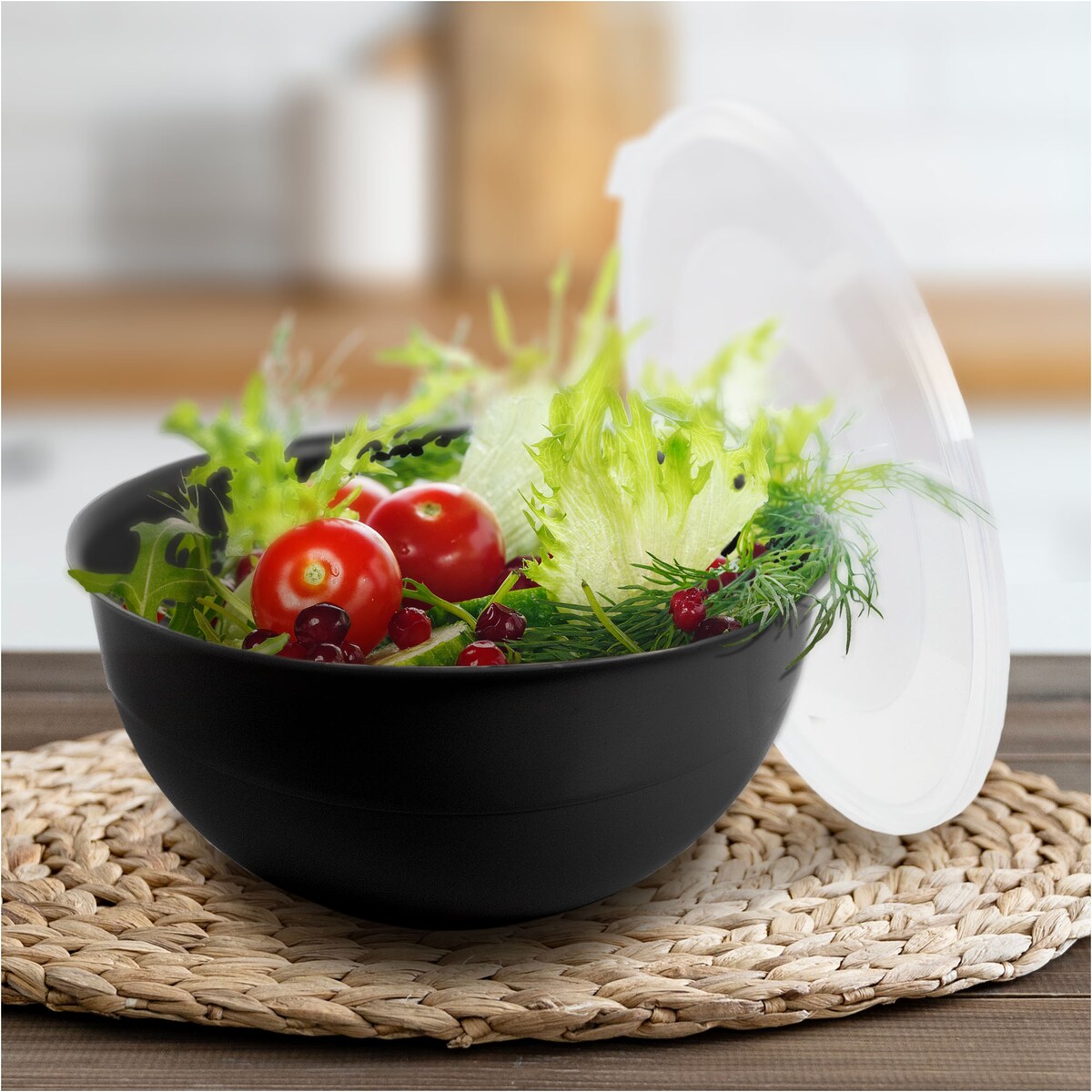 Miska Plastikowa Okrągła Kuchenna Z Pokrywką Zamykaniem Zestaw Misek 3 Szt. Misa Czarna
